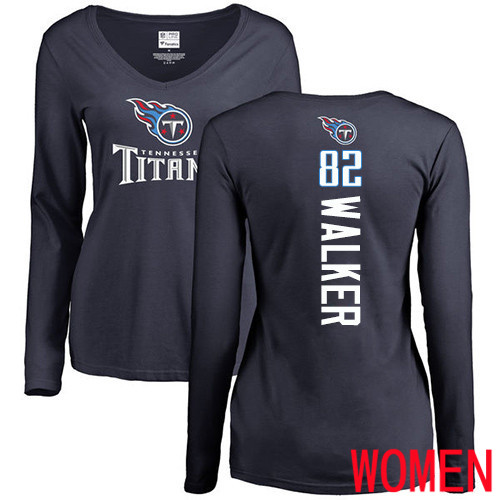 Tennessee Titans Navy Blue Women Delanie Walker Backer NFL Football #82 Long Sleeve T Shirt->nfl t-shirts->Sports Accessory